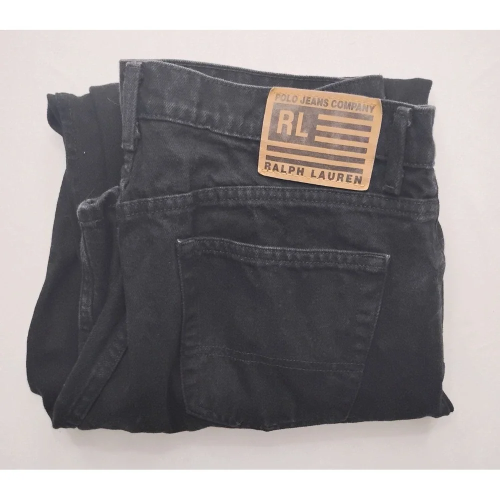 Polo Jeans Co Ralph Lauren Black Tapered Leg Jeans Vintage Relaxed 36x30